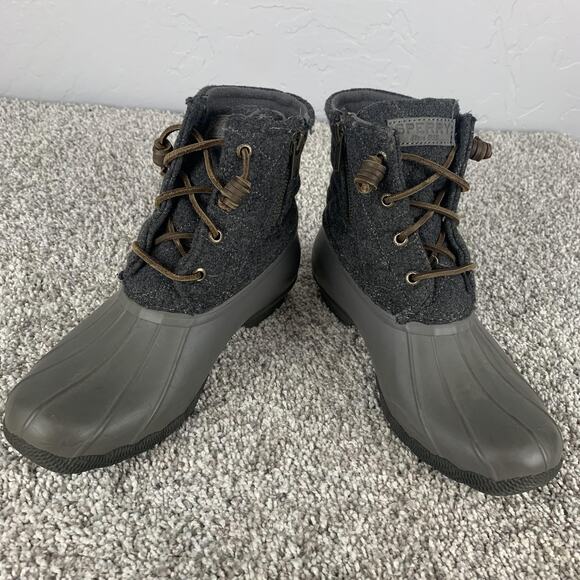 Sperry Boots Womens Size 7.5 Gray Saltwater Duck Quilted Wool Side Zip STS97562 - Picture 1 of 10